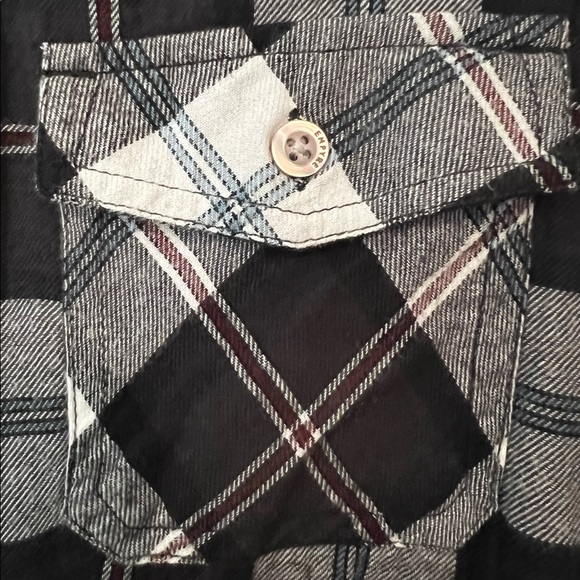 Plaid Button Down Shirt with Hood - Blue / Grey - Long Sleeve - High Low Hem XS - Picture 6 of 9